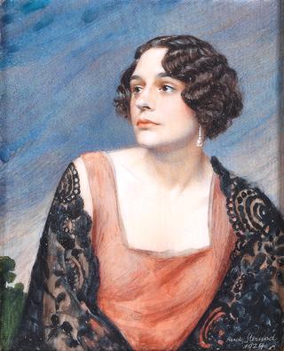 Portrait of a Lady with Wavy Hair and a Black Lace Cape