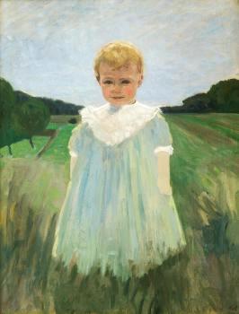 A Daughter in a dress in the meadow