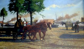 Dutch Harbourside with Horse and Cart