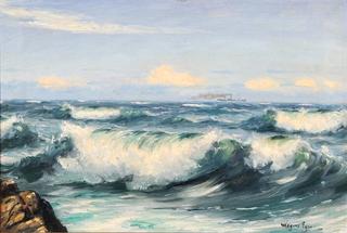 Seascape with Breakers on the Cliffs and a Steamship in the Distance