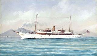 The New York Yacht Club's steam yacht Happy Days in Mediterranean waters off Naples