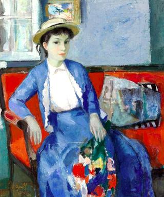 Eugénie con un bouquet di fiori nell’atelier di Martel