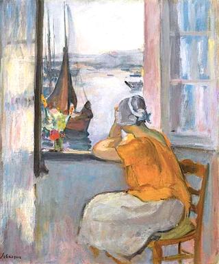 Young Woman in front of a Window overlooking the Île de Yeu