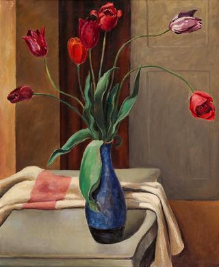 Still Life with Tulips in a Blue Vase