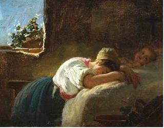 Interior with Sleeping Mother and Child