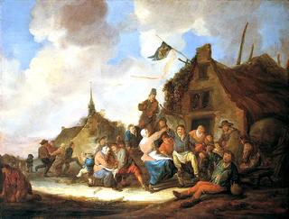 Peasants Dancing and Drinking Outside an Inn