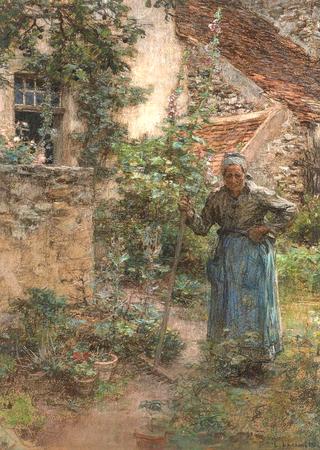 Old Woman in Her Garden, Marie Drux Leaning on Her Rake