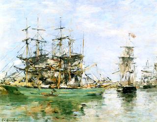 A Three Masted Ship in Port