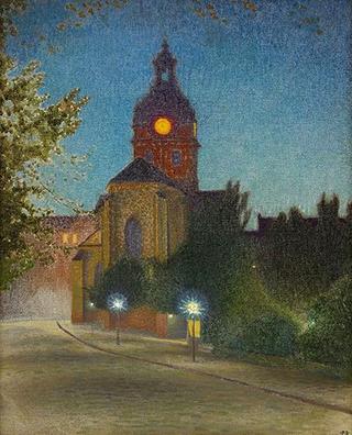 Jakob Church in dusk, Stockholm