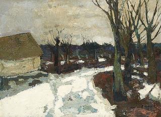 Village road with snow