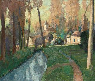 Village brook at sunset