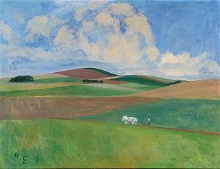 Landscape with horse and plow