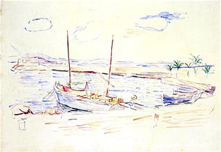 Boats on Palm-Lined Shore