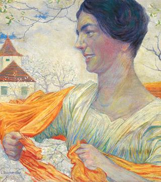 Portrait of a woman with an orange cloth