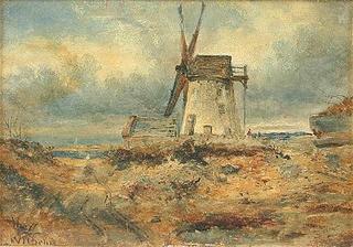 Windmill with figure, probably Bidston Mill