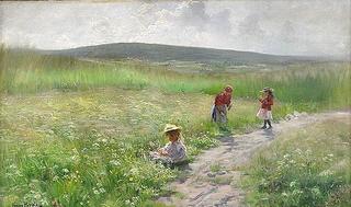 Summer Meadow-Three girls picking flowers