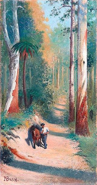 Tropical landscape with man and horse