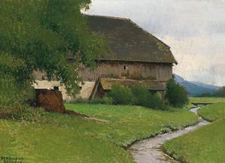 Barn by a creek