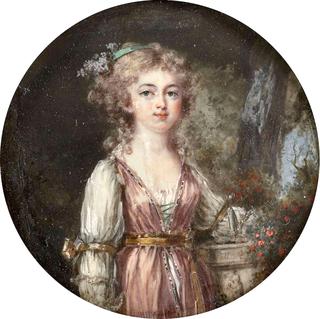 Portrait of a Woman with a Pink Dress in a Garden