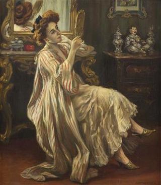 Dame bei der Toilette