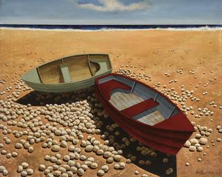 Boats on a Pebbled Beach