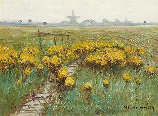 Broom flowers with a Windmill