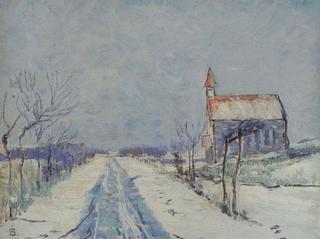 Road with snow by Church