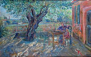 Mother and daughter on terrace at Saint-Tropez