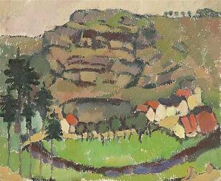 Landscape with village and river