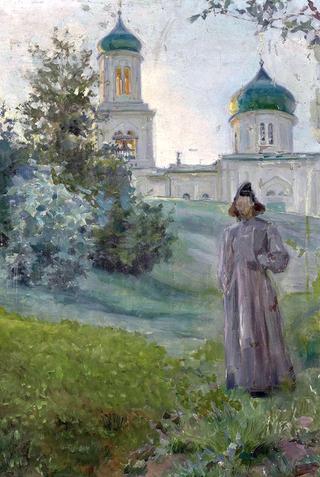 Monk by the Savvino-Storozhevskii monastery in Zvenigorod