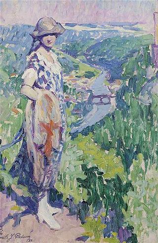 Elegant lady overlooking Vianden, Luxembourg