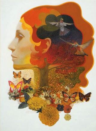 Woman surrounded by birds and butterflies