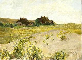 North German landscape with houses in the dunes