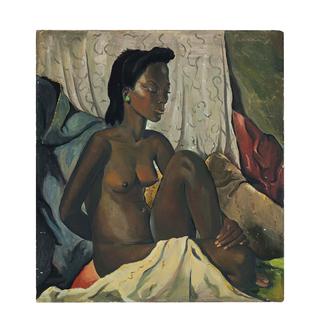 Nude in bed with drapery