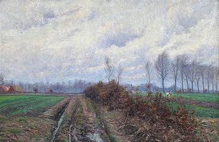Landscape with farmer plowing