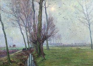 Late Winter Fog with Poplars