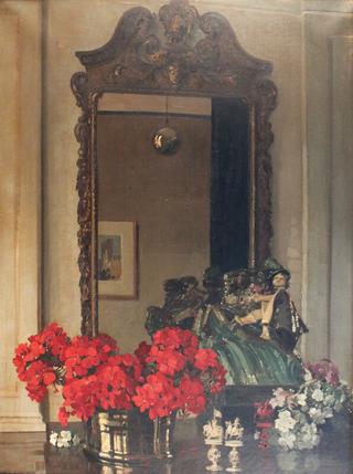 Still Life Study with a Vase of Flowers and Porcelain Figurine before a Mirror