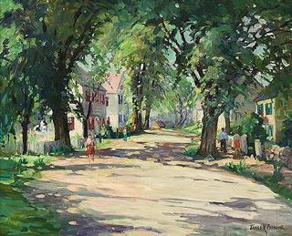 Figures strolling on a street