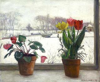 Blooming Flowers in a Window, Winter