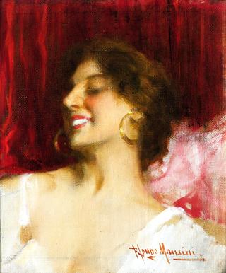 Portrait of a girl with golden earrings in an interior