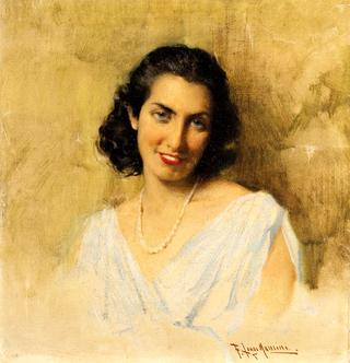Portrait of a young woman with pearl necklace