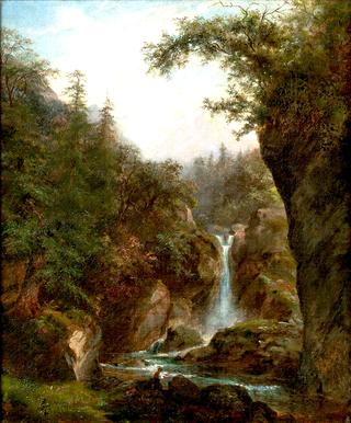 Waterfall and Fisherman