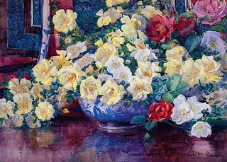 Flowers in Blue and White Chinoiserie Bowl