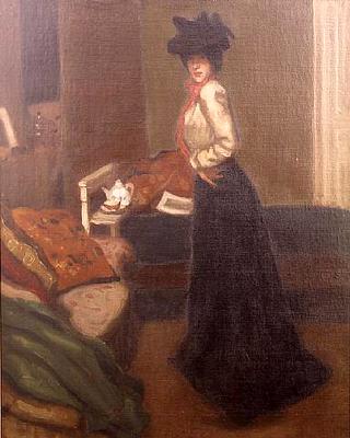 Interior with Model in Red Scarf