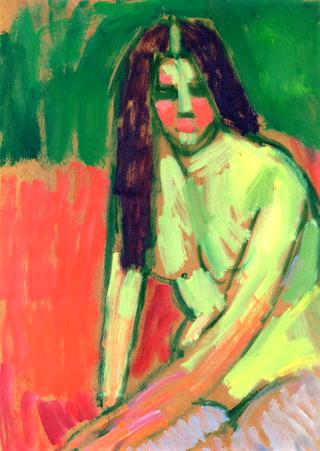 Half-Nude Figure with Long Hair Sitting Bent