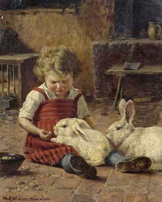 Girl with two hares