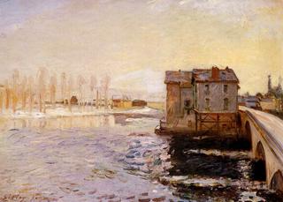 The Moret Bridge and Mills under Snow