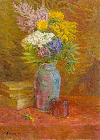 Summer flowers in a Colored Glass Vase