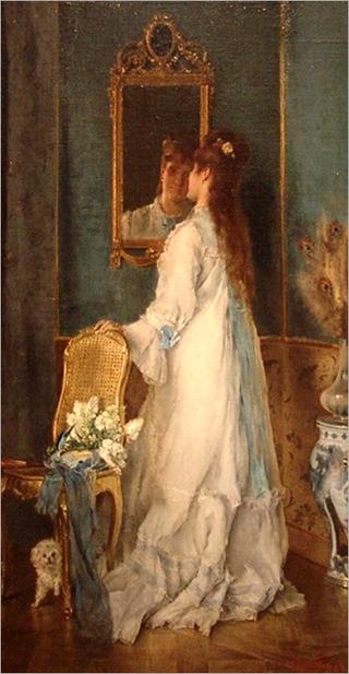 Woman in front of a mirror