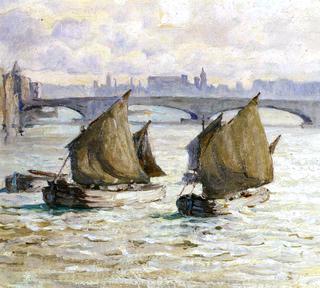 Barges & Bridge on the Thames